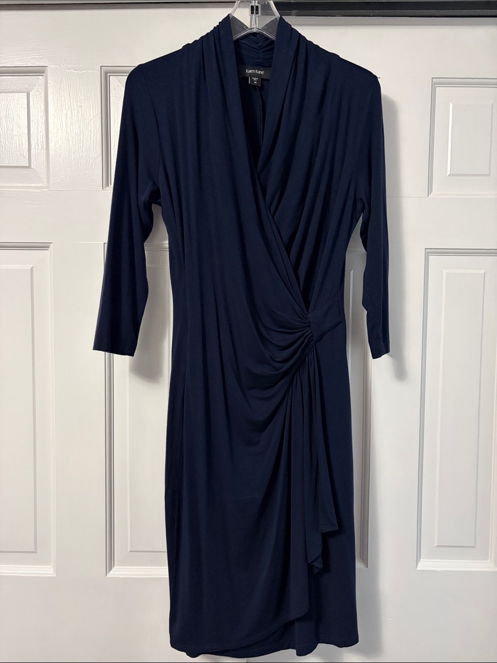 Karen Kane Navy Cascade Wrap Dress. Gently worn. Size M - Picture 3 of 5